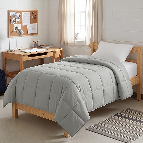 Twin XL Comforter, Dorm Room or Guest Room Bedding, Steel Grey Comforters