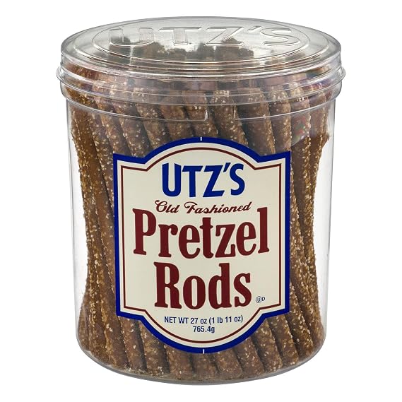 Utz 27 oz. Barrel Thick Crunchy Rod Perfect for Dipping and Snacks Zero Cholesterol Snack Food, Old Fashioned Pretzel Rods, 1 Ounce