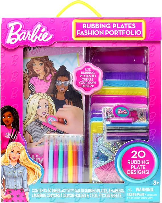 Barbie Rubbing Plates Set Art Activity Kit for Girls with Texture Plates, Crayons & Paper Create Mix and Match Fashion Outfits with Classic Barbie Designs Ages 3+