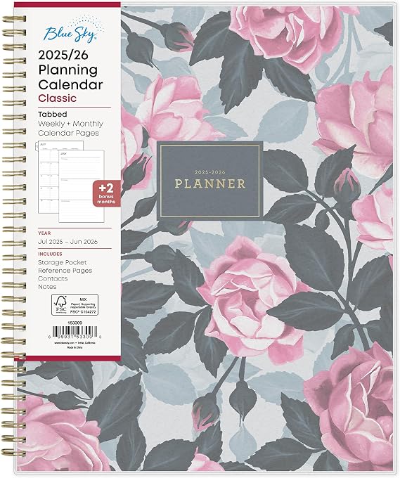 Blue Sky 2025-2026 Weekly & Monthly Academic Planner, 8.5"x11"