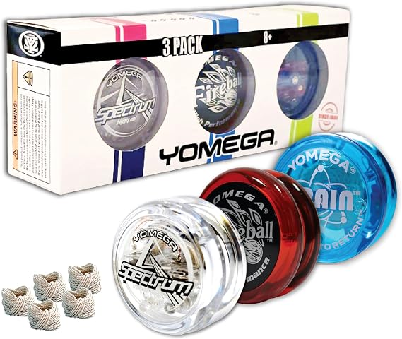 Yomega Yoyo Legendary Spinners Packs- Beginner, Intermediate and Pro Level String Trick Play. Includes 5 Extra Strings + (Brain Fireball Black Cap Spectrum)