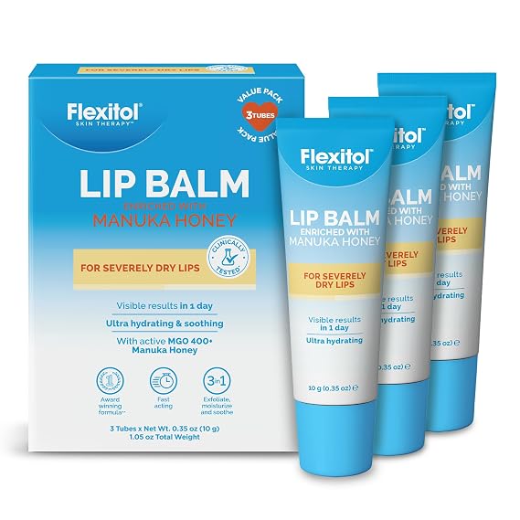 Flexitol Lip Balm with 2% MGO 400+ Manuka Honey, Ultra-Hydrating | 3 Pack
