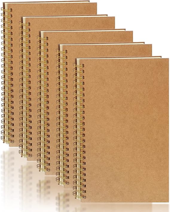 PALUDO 5 Pack A5 Squared Spiral Notebook 100 Pages/ 50 Sheets Spiral Notepad A5 Kraft Cover Notebooks Bulk Journals, Memo Notepads Planner for Office