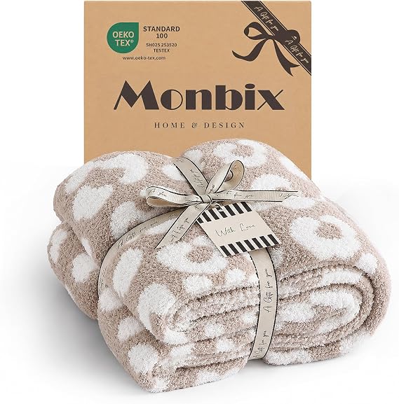 Monbix Soft Leopard Throw Blanket for Couch-Cozy Warm Knitted Blankets