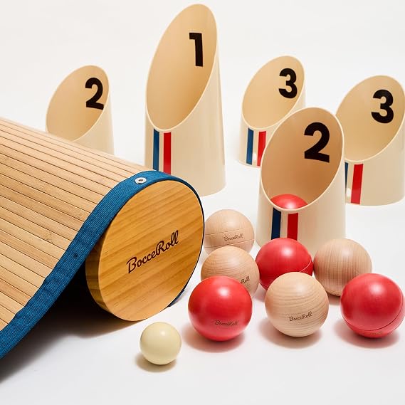 BocceRoll Yard Game Modern Bocce Ball Set with Ramp & Targets | Portable BocceRoll Lawn Game for Backyard & Beach | Premium Wooden Bocce Game for Family & Party Play