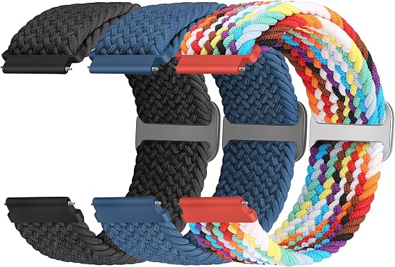 Braided Solo Loop Elastic Strap 18mm 19mm 20mm 22mm 24mm Quick Release Watch Band Nylon Watch Bands Stretchy Replacement Strap for Women Men, 3 PCS