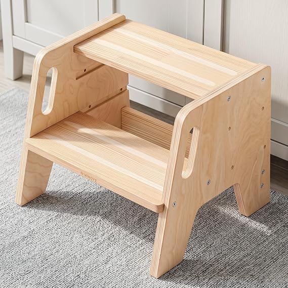 WINGYZ Toddler Step Stool, 3-Height Adjustable Wooden Stool for Kids