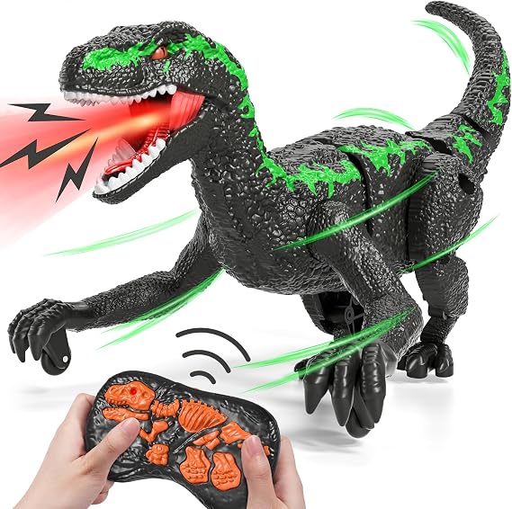 Bennol 2.4GHz RC Jurassic Dinosaur Toy with Lights Sound for Boys 3–8 | One-key auto demo function, lifelike walking dino design, Christmas birthday holiday gift for toddler boys aged 3-8