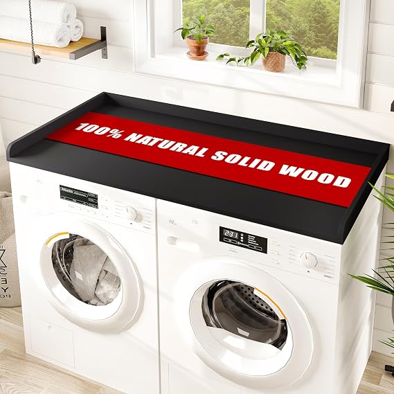 Avana (100% Natural Solid Wood Washer Dryer Countertop Black Pine Laundry Countertop with Raised Edges, 54 x 27.5 Counter Top for Washer and Dryer, Laundry Room Organizer & Tabletop