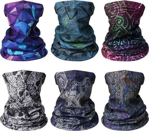 Awumbuk 6 Pack Multifunctional Headwear Bandana Unisex Face Covering, Windproof Sneck Scarf Thin Snoods for Men & Women Face Masks Neck Gaiter for Cycling Sports Running Hiking Outing