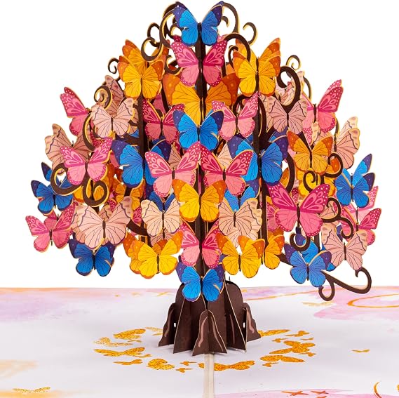Paper Love 3D Pop Up Butterfly Tree Card, Gift for Birthday, Wedding, Anniversary, Thank You, Get Well, Valentines Day, Mothers Day & All Occasions, 5" x 7" Includes Envelope and Note Tag