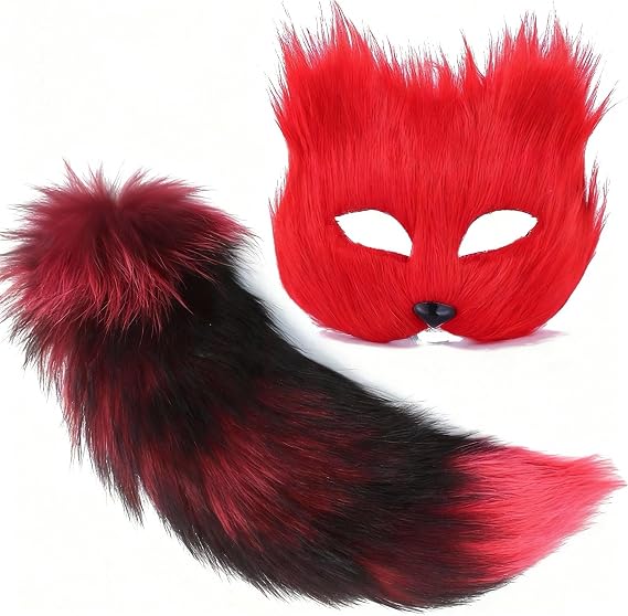 Therian Mask and Tail for Girl Furry Cat Fox Wolf Mask Therian for Women Halloween Costume