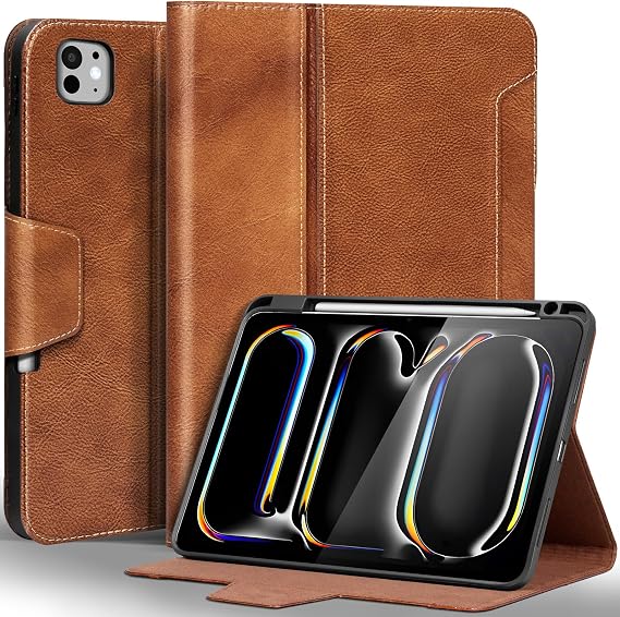 Gexmil Leather Case for iPad Pro 11 Inch M5/M4 2025/2024,Tanned Brown