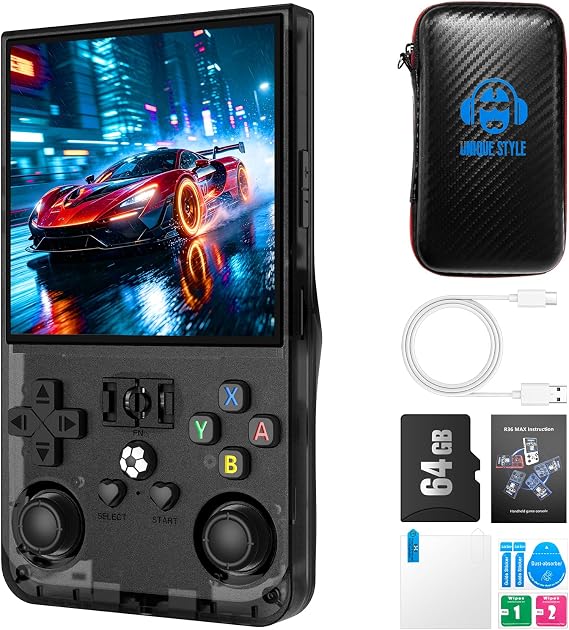 RX36 Retro Handheld Game Console with 4.0-in HD IPS Screen,Classic Video Games,Linux-Powered with 64GB Classic Video Games,4000mAh Rechargeable Battery-Black