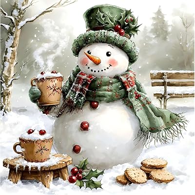 xackcme Snowman Paint by Numbers for Adults, Christmas Paint by Number on Canvas Without Frame, DIY Winter Oil Painting for Gift Home Wall Decor 16x16 inch