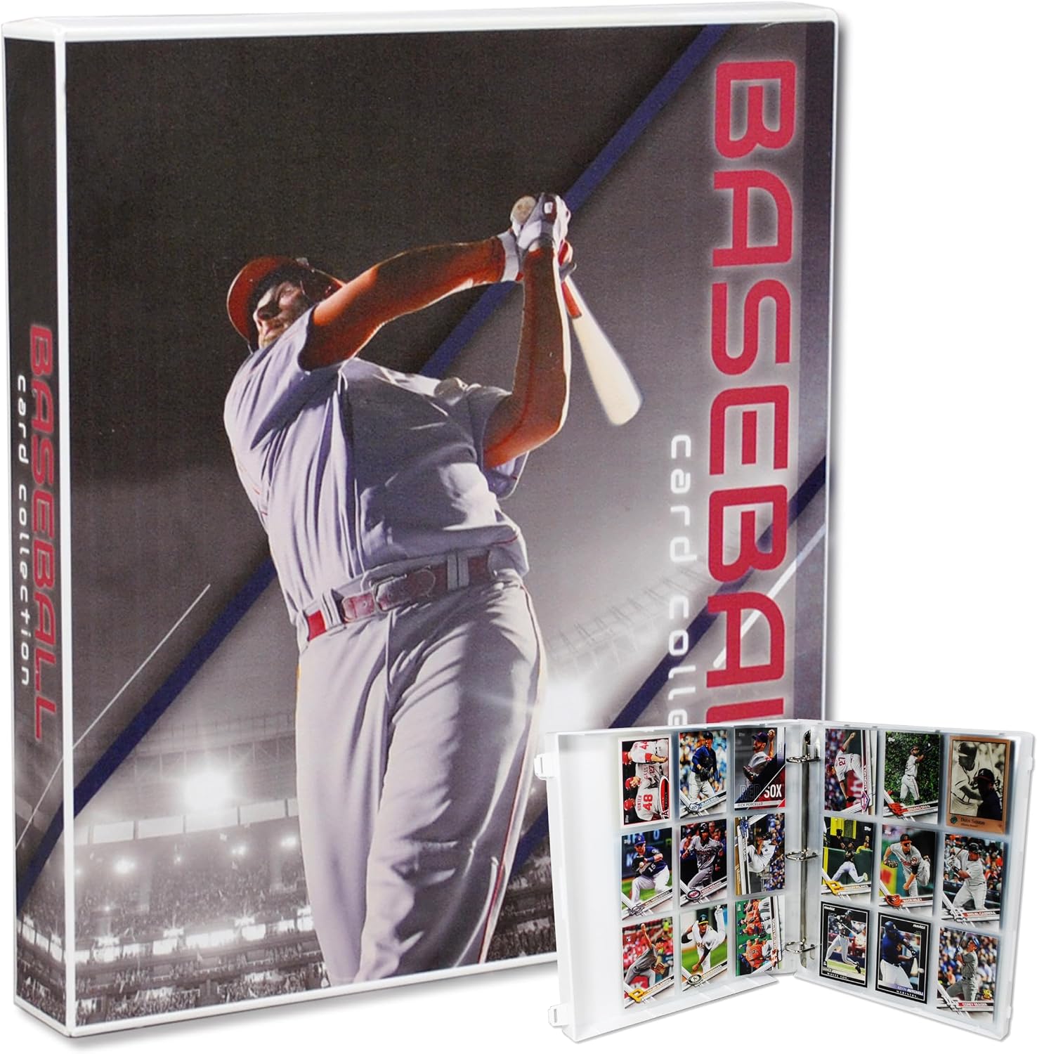 UniKeep Baseball Themed Trading Card Collection Binder with Trading Card Pages. The BinderCase Is Fully Enclosed to Keep Cards Secure Batter, Metal Rings
