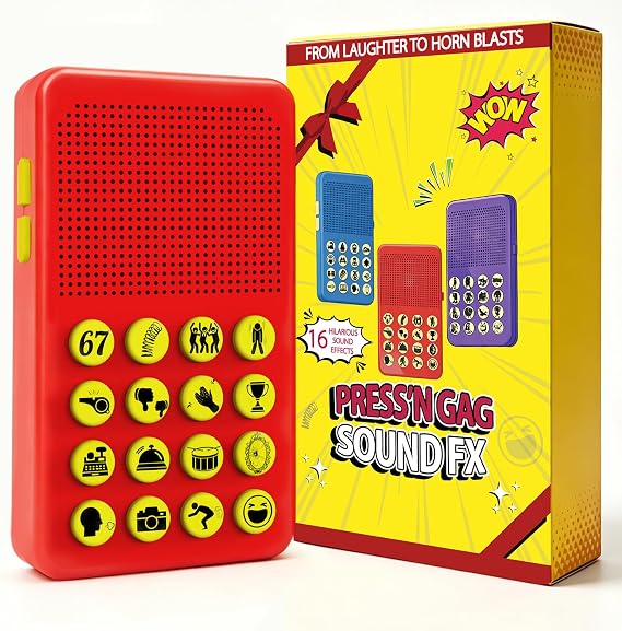 Sound Effects Machine with 16 Funny Sounds, Adjustable Volume Noise Maker Prank Toy with Safety Lock Switch, Press Button Gag Gift for Kids, Teens & Adults, Party Favor and Stocking Stuffer