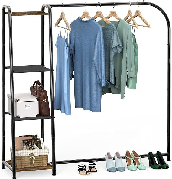 Simple Houseware Heavy Duty Clothing Garment Rack with 4 Shelves, Black