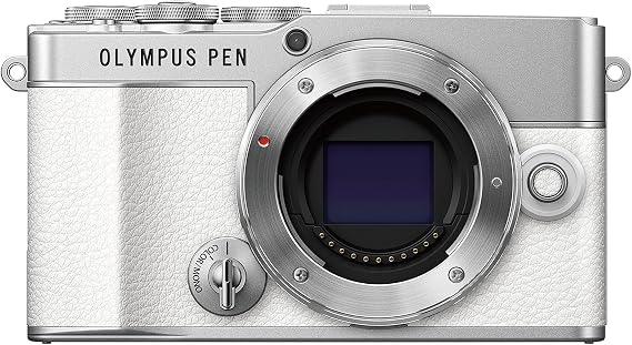 Olympus PEN E-P7 Micro Four Thirds System Camera, 20 MP Sensor, 5-axis in body image stabilisation, tilt and HD LCD, 4K Video, Wi-Fi, color and monochrome profile control, white
