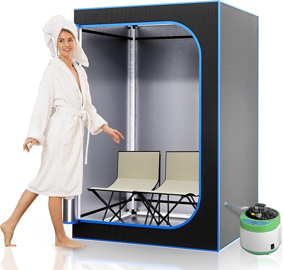 SereneLife Full Size 2 Person Portable Steam Sauna for Detoxification Personal Home Spa for Home Detox Calm Your Body and Mind, Remote Control, 2 Foldable Chairs,