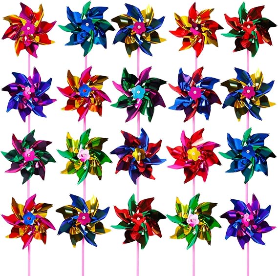 Elcoho 100 Pieces Plastic Rainbow Windmill Party Pinwheels DIY Pinwheel | for kids Toy Garden Party Lawn Decor, Assorted Color