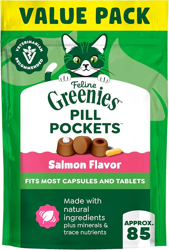 Greenies Feline Pill Pockets Soft Cat Treats, Salmon Flavor, 85 Count