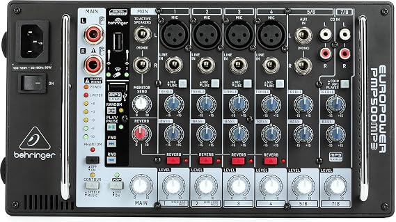 Behringer EUROPOWER PMP500MP3 Ultra-Compact 500 Watt 8 Channel Powered Mixer with MP3 Player, Reverb and Wireless Option