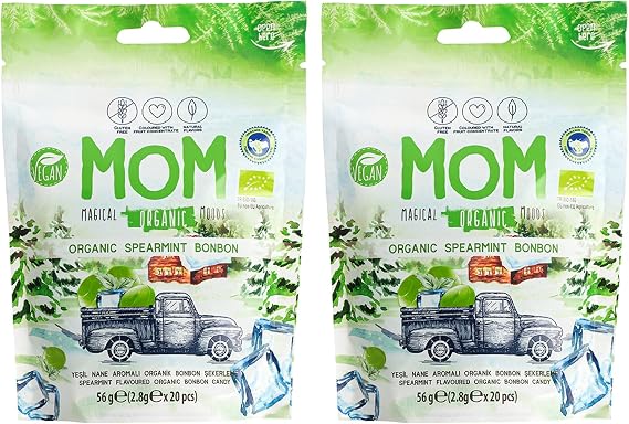 MOM Organik Naneli Bonbon Şekerleme, Vegan, Doğal Aromalı, 56g, 2 Adet