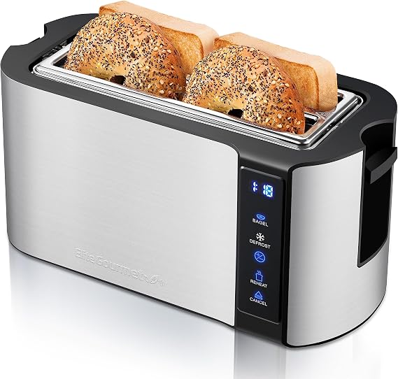 Elite Gourmet ECT5322 4-Slice Long Slot Toaster, Stainless Steel