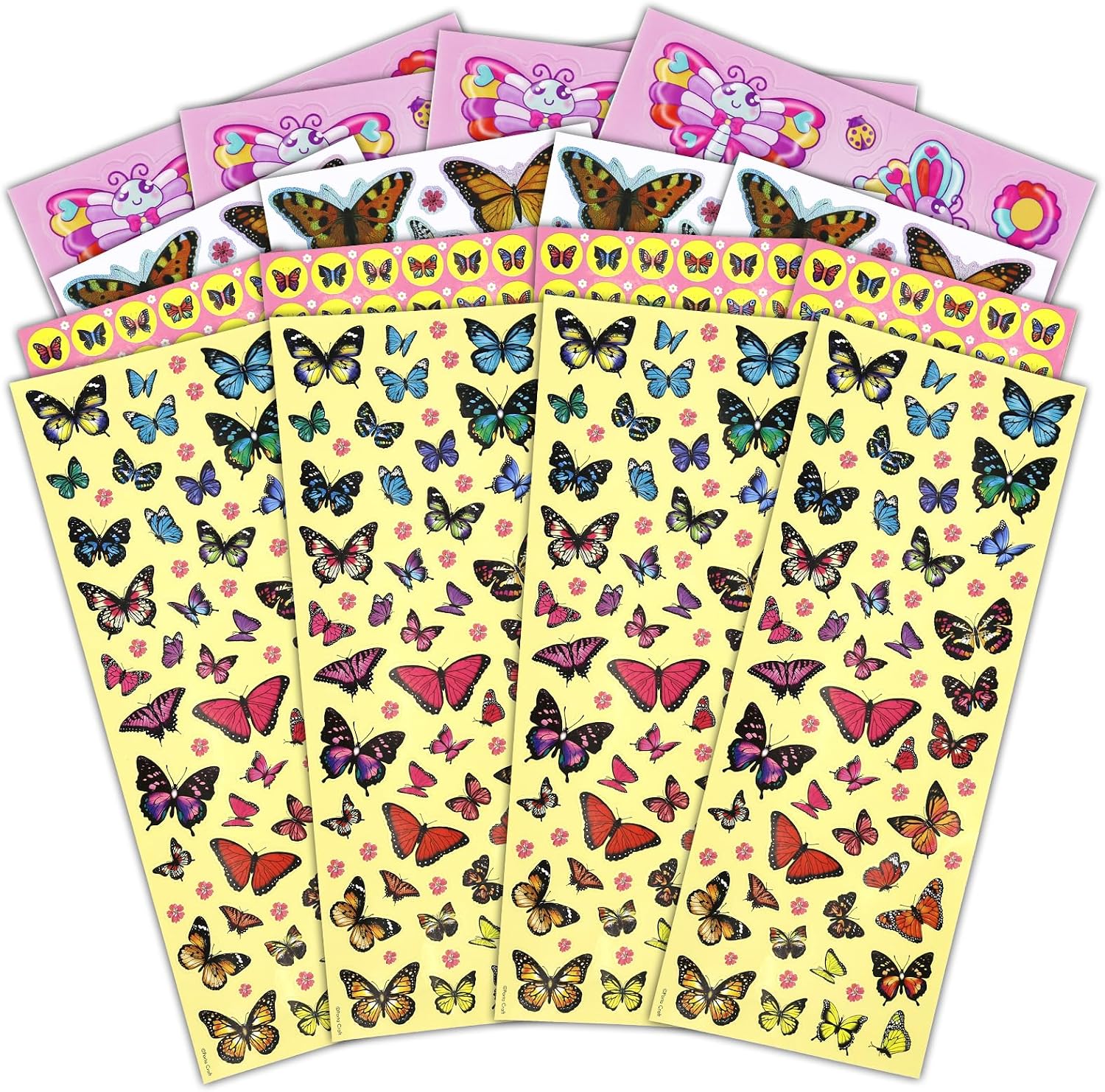 VKPI Assorted 800 Stickers for Kids, 3D Puffy Sticker, Laser Holographic Effect Children Glitter Stickers, Toddler Stickers for Scrapbooks, Journal, Rewards, 16 Sheets Butterfly Sticker