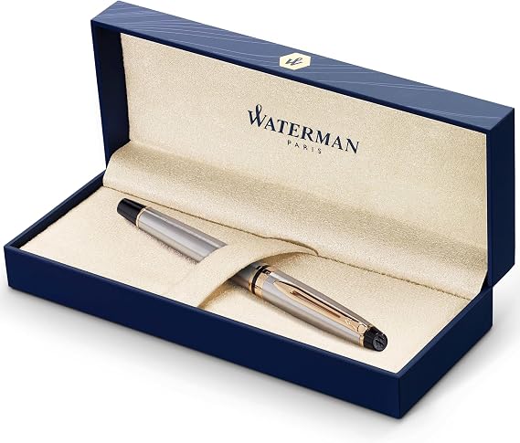 Waterman Expert Rollerball Pen | Stainless Steel with 23k Gold Trim | Fine Point | Black Ink | Gift Box