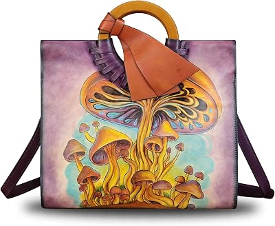 Genuine Leather Handbag Purse for Women Hand Painted Pattern Handbag Handmade Crossbody Work Tote Shoulder Bag