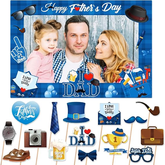 HOWAF Father's Day Photo Booth Props Kit, Happy Father's Day Photo Booth Props Frame 15 PCS Best Dads Funny Photo Props for Fathers Day Birthday Selfie Photo Frame Party Decoration Supplies