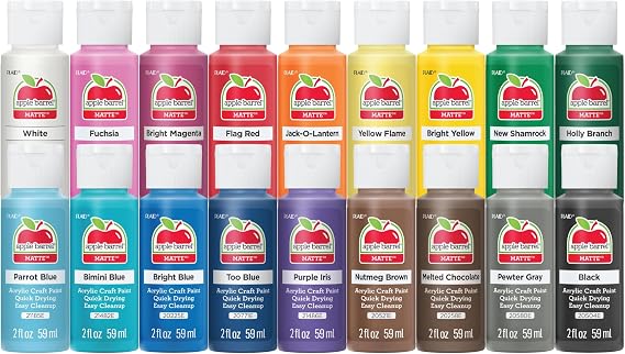 Apple Barrel Acrylic Craft Paint Set, Perfect for Arts & Crafts, 2 fl oz Each, 18 Assorted Matte Colors, 18 Count