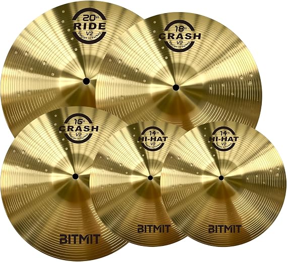 Alloy Cymbal Pack, 5 Pieces Drum Cymbals Set 14"Hi-hats/16"Crash/18"Crash/20"Ride Cymbals for Drum Set