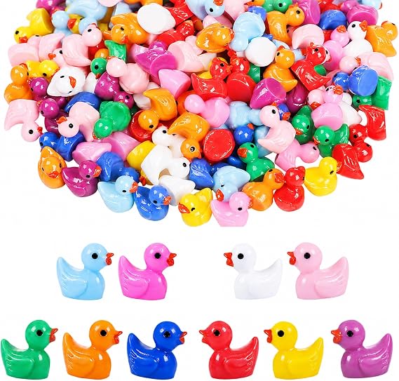 EKisemio 100 Pcs Mini Ducks, Tiny Ducks 10 Colors Resin Ducks to Hide