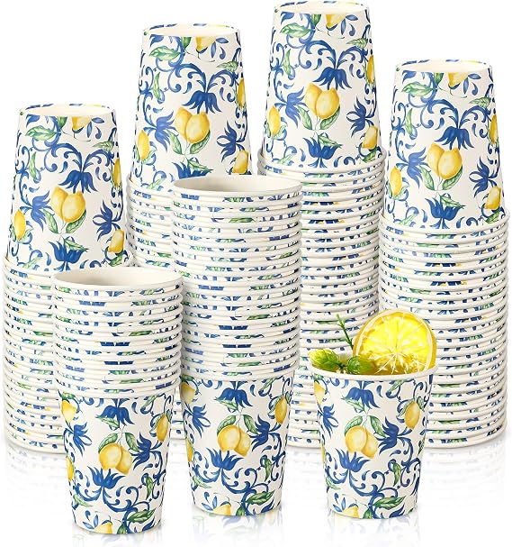 TecUnite 100 Pcs 9oz Capri Lemon Cups for Lemonade Stand Party Blue Lemon