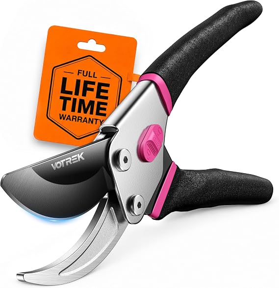 Bypass Pruning Shears, 8.5" Jam-Proof Spring Clippers for branches