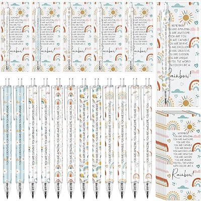 30 Set Rainbow Inspirational Pencils with Bookmark Black Lead Mechanical Pencils and Positive Cards for School Student Teacher Classroom Halloween Party Favor for Office Coworker Team
