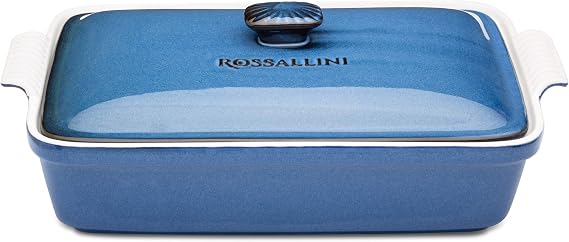 Rossallini Stoneware Casserole Dish with Lid, 4.23 Quart, Reactive Blue