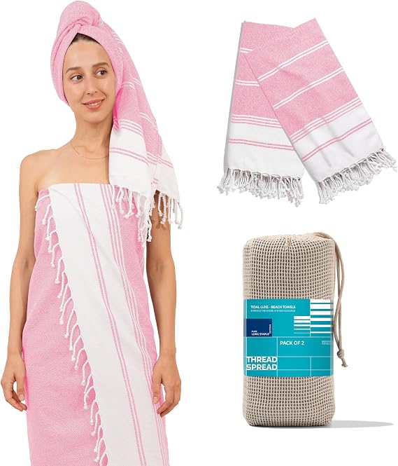 THREAD SPREAD%100 Pamuklu Plaj Havlusu Seti 2-39 "x 71" Büyük Boy Çantalı Ekstra Büyük Havlu - Havuz, Spor Salonu, Yoga için Hızlı Kuruyan ve Yumuşak Dayanıklı - Yetişkinler için Elmas Desenli Banyo