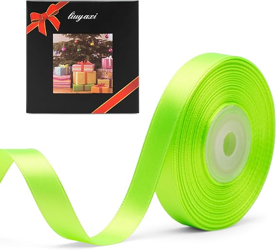 Solid Color Double Faced Apple Green Satin Ribbon 1/2" X 25 Yards, Ribbons Perfect for Crafts, Wedding Decor, Bow Making, Sewing, Gift Package Wrapping and More