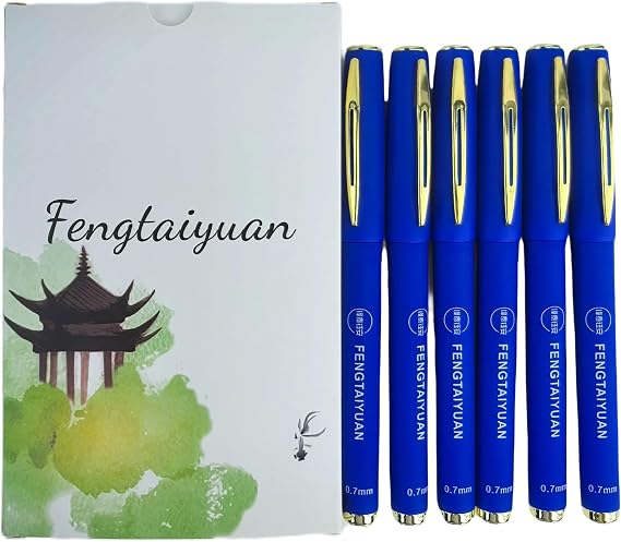 Fengtaiyuan Capped Gel Pens, 0.7mm Fine Point Quick Dry Blue Ink, Soft Touch Thick Anti-Slip Textured Barrel with Heavy-Duty Metal Clip, Smooth Writing Pens for Color Coding Office School [Pack of 6]