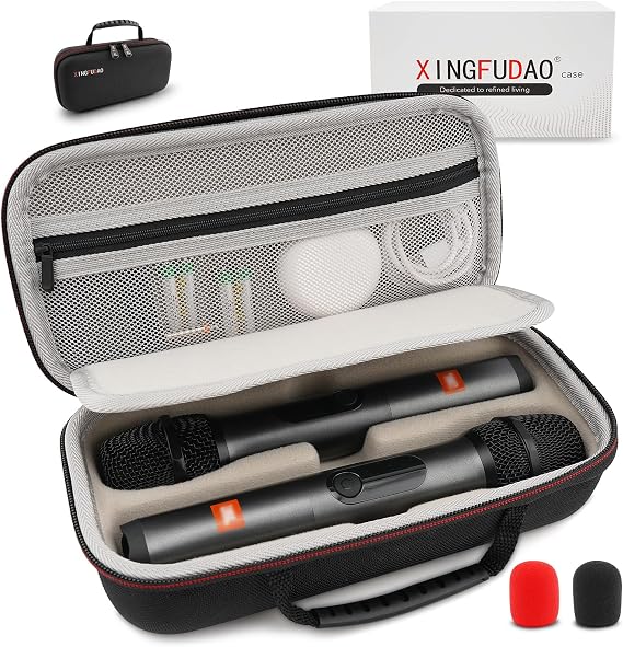 XINGFUDAO Wireless Microphone Case, Carrying Case for 2 Handheld Mic, Black