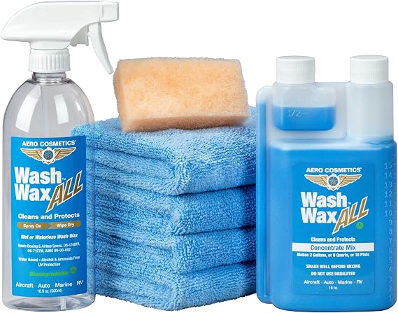 Wet or Waterless car Wash Wax Kit with 2 Gallon Concentrate for Aircraft RV Boat