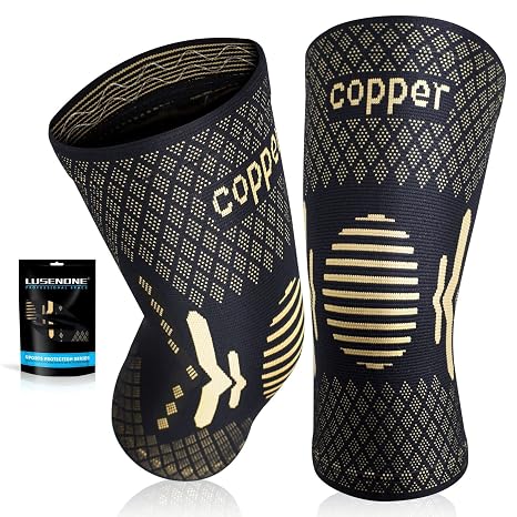 Lusenone Copper Knee Support for Women/Men 2 Pack - Best Knee Brace Compression Sleeve Support for Arthritis, Knee Pain, Meniscus Tear, ACL, MCL, Joint Pain Relief, Running, Sports, Squats