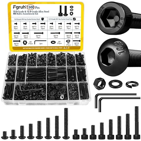 1500PCS M4 Hex Socket Cap Head & Button Head Screws and Nuts Kit