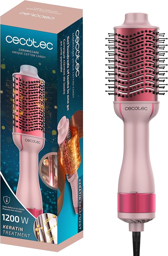 Cecotec CeramicCare Unique Cotton Candy Volumizing Air Brush, 1200W, Ceramic Coating with Keratin and Argan Oil, 3 Modes, Cold Tip, Protection System