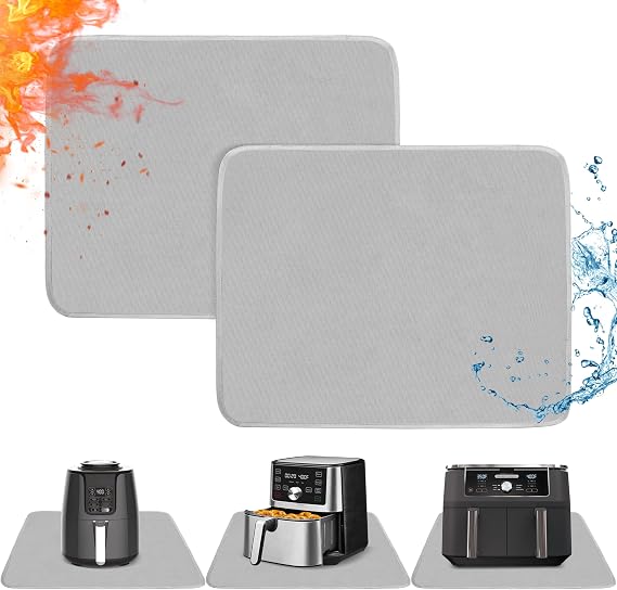 2 PCS Heat Resistant Mats for Countertop Air Fryer, 18x15in, Grey | 1022 F Fireproof mat, air fryer accessories for ninja, cosori, waterproof hot pads for kitchen toaster, oven, coffee maker