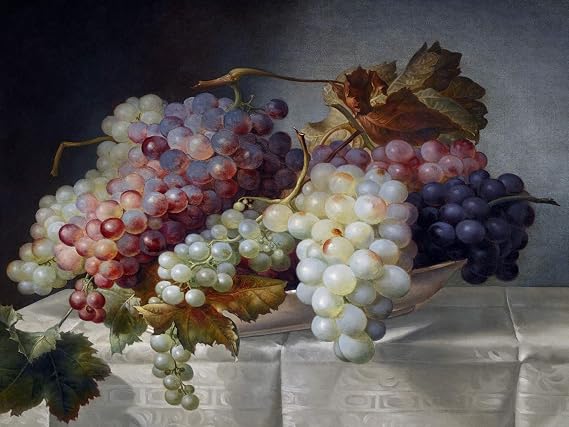 Still Life with Grapes in A Porcelain Dish by Joseph Nigg Accent Tile Mural Kitchen Bathroom Wall Backsplash Behind Stove Range Sink Splashback One Tile 8"x6" Ceramic, Glossy